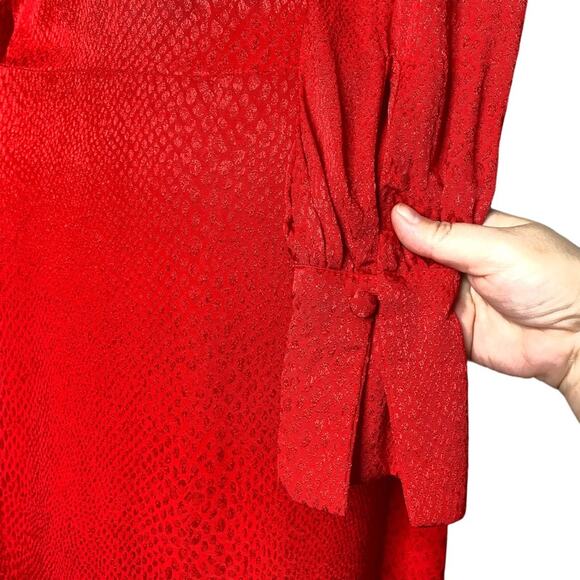 H&M Red Jacquard-weave Faux Wrap Midi Dress - Picture 7 of 13